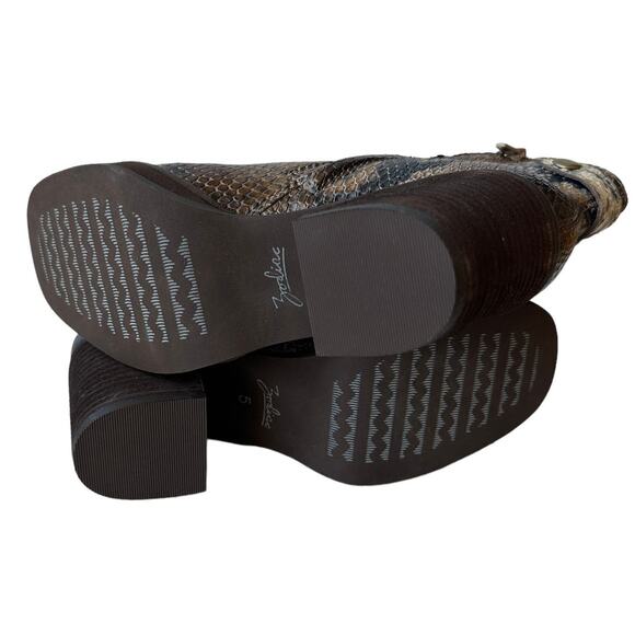 Zodiac Boots Phoenix Snakeskin Black Tan Square Toe Ankle Boot Women's Size 5M - Picture 8 of 11